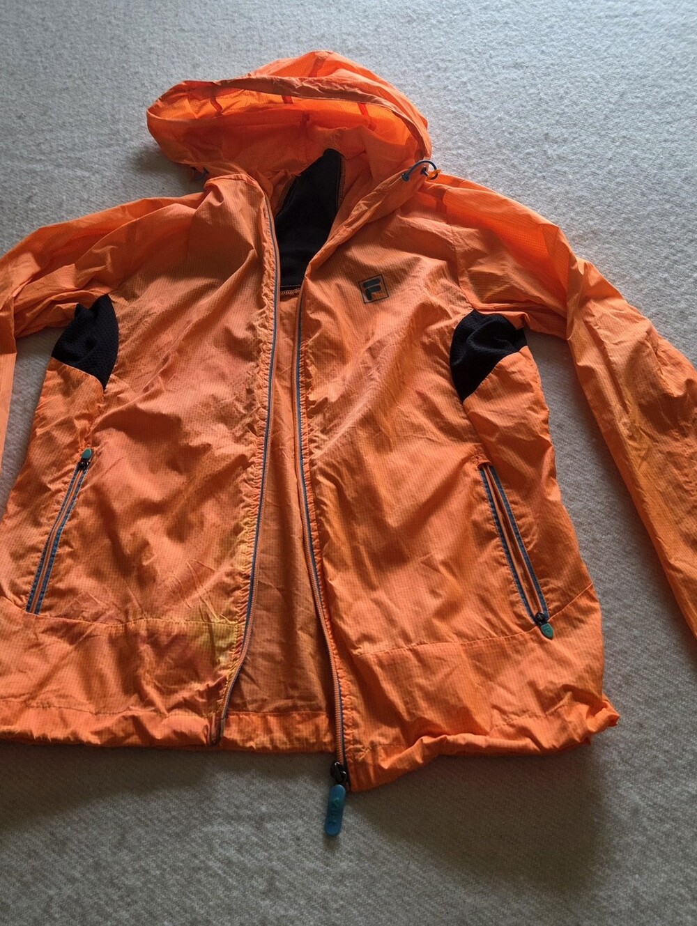 Fila Bright Orange Lightweight Rain Jacket With Turquoise Trim